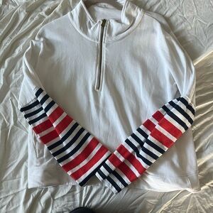 Addison Bay White half zip Pullover with Blue/red